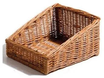 Kenyérkosár, téglalap alakú, kézzel készített barna fonott, 30x35x19 cm, elöl 9 cm