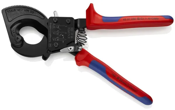 Knipex kábelvágó (racsnielv) fekete lakkozott, többkomponensű fogantyúval 250 mm
