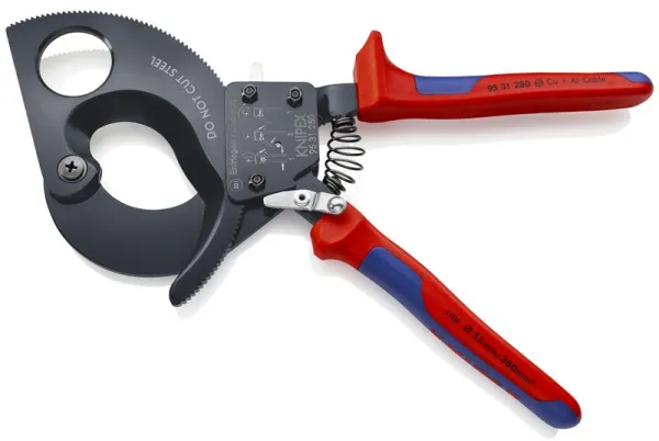 Knipex kábelvágó (racsnielv) fekete lakkozott, többkomponensű fogantyúval 280 mm