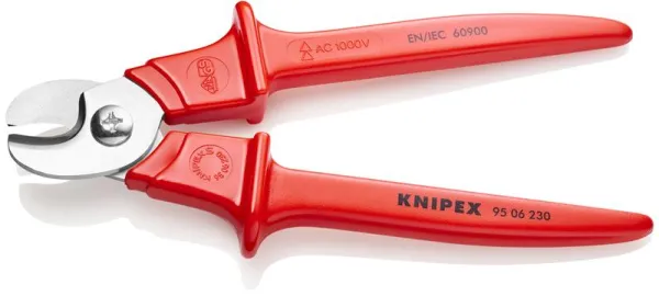 Knipex kábelvágó műanyaggal fröccsöntött, szigetelt fogantyúval, műanyaggal bevont, VDE-jóváhagyott, 230 mm