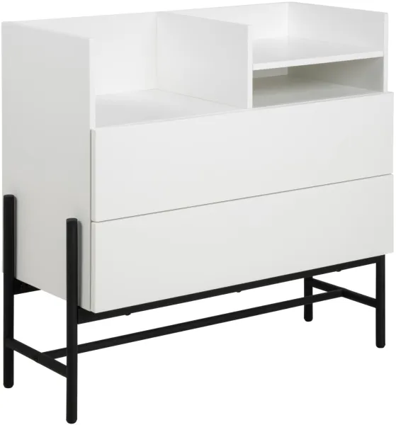 ACT NORDIC Norse komód, 1 polccal és 2 fiókkal - fehér MDF és fekete fém (95x42,2)