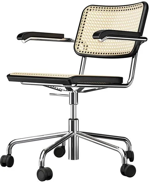 Thonet S 64 VDR Forgó Irodai Szék Karfával Króm/Fekete Pácolt Bükkfa
